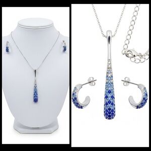 Nataliya V Collister Ombre Winter Blue Crystal Pavé Necklace C Hoop Earring Set